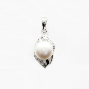 AURORA GEMS® 925 Silver Pendant 27x11.5mm with Freshwater Pearl - Picture 1 of 1