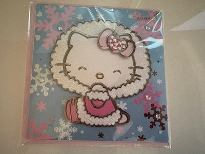 Papyrus 3D Jeweled Sanrio Hello Kitty Snowflake Pink Blue Holiday Greeting Card - Image 1 of 3