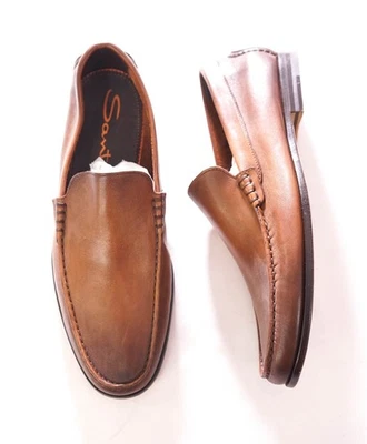$750 SANTONI - Leather Brown Venetian Loafers - US 7.5 (UK6.5) - Image 1 of 4