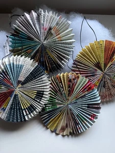 Folded Paper Handcrafted Ornaments Vietnam Upcycled Recycled - Picture 1 of 5