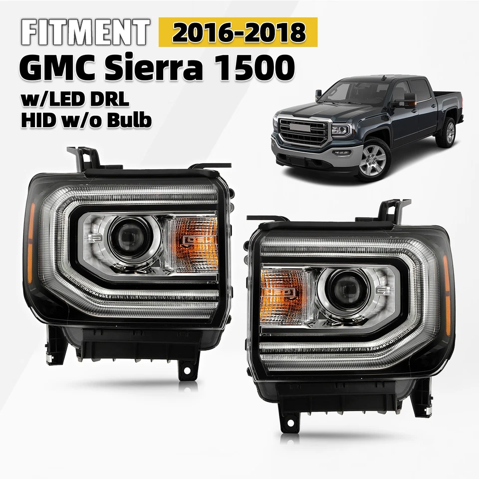 For 2016-2018 GMC Sierra 1500 HID/Xenon Headlight w/ LED DRL Projector L+R Pair Foto 1 de 4