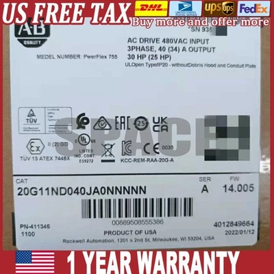 New AB 20G11ND040JA0NNNNN PowerFlex Air Cooled 755 AC Drive US Free Tax - Image 1 of 2