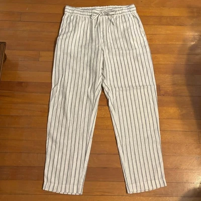 Pantalones Gap Talla S Fácil Mezcla de Lino Blanco Negro Rayas Foto 1 de 4