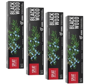 SPLAT BLACKWOOD 4x 75 ml - Schwarze Kohle Zahnpasta - hellere weißere Zähne