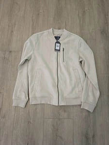 Ben Sherman Men’s Medium Faux Suede Soft Bomber Jacket Stone White NWT $139 - Picture 1 of 5