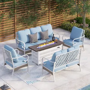 7 Seat Patio Furniture Set with Fire Pit Table Outdoor Conversation Set for Lawn - Picture 1 of 12
