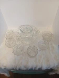 Vintage Anchor Hocking Pitcher With 10 Matching Glasses Sugar & Punch Bowl  - Picture 1 of 8