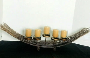 Centerpiece Candle Holder Metal & Glass Votive Cups & Candles Excellent Vintage - Picture 1 of 7