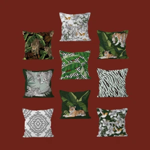 Vintage Pillow Covers American Green Plants Tiger Birds Home Sofa Cushion Covers - Picture 1 of 19