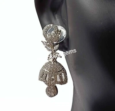 Brincos Jhumka folheados a prata folheados a prata casamento tradicional zircão branco - Imagem 1 de 4