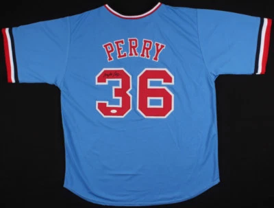 Gaylord Perry Signed Texas Rangers Blue Jersey (JSA COA) 2xCy Young Award Winner - Image 1 of 4