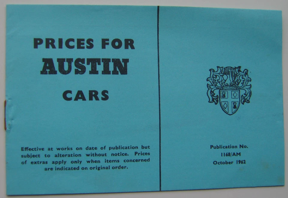 Lista de precios original Austin 1962 Mini A40 A60 A110 Healey 3000 Sprite Foto 1 de 1