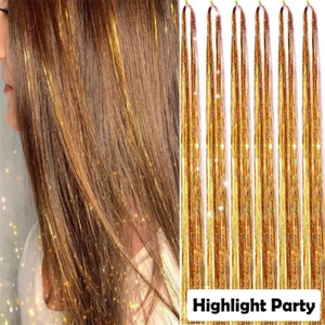 🔥200 Strands Holographic Sparkle 47inch Long Hair Tinsel Extensions Glitter US - Picture 1 of 49