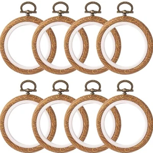8 Pack Round Mini Embroidery Hoops 3 Inch Imitated Wood Display Frame Circle ... - Picture 1 of 7