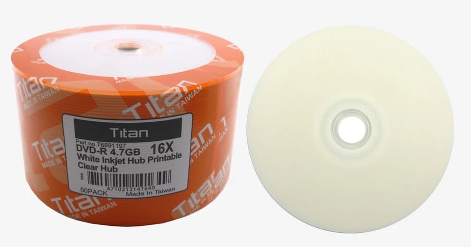 300 TITAN 16X DVD-R White Inkjet HUB Printable Disc [FREE EXPEDITED SHIPPING] - Image 1 of 1