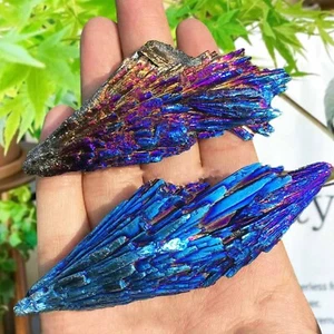 Natural Aura Peacock Kyanite Crystal Feather Stone Cluster Crystal Specimens - Picture 1 of 4