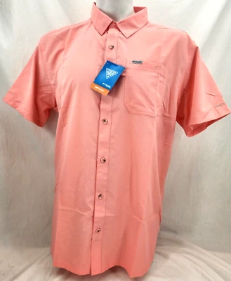 NEW Columbia PFG Slack Tide Camp Pink Button Down Collared SS Shirt Men's XL - Image 1 of 4