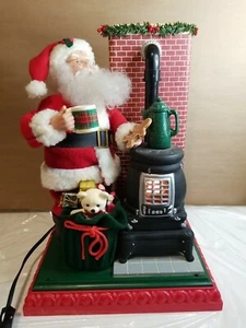 Holiday Scene Santa Claus With Pot Belly Stove Animated Lights Moves & Sound 18" - Picture 1 of 9