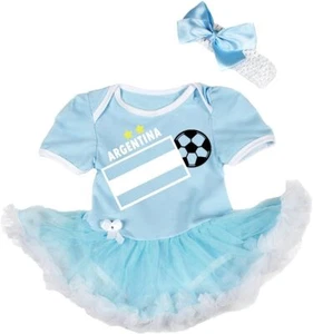 World Cup Argentina Flag Soccer Bodysuit Tutu Baby Dress Girl Outfit Set NB-18M - Picture 1 of 4
