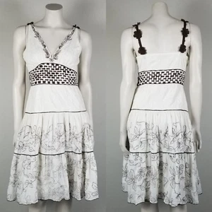 Adolfo Dominguez White Tiered Floral Embroidered Cotton Midi Sun Dress Size 40 - Picture 1 of 18