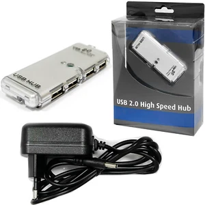 USB-A 2.0 HUB Verteiler Splitter Adapter Datenhub 4-Port Laptop PC mit Netzteil - Afbeelding 1 van 10