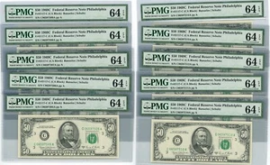 Fr. 2117C $50 1969C Federal Reserve Note 10 Consecutive 64EPQ PMG DC-2665 - Picture 1 of 2