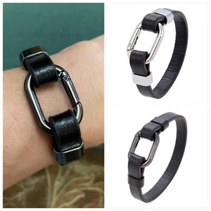 Leather Bracelet with Oval Spring Buckle For Men / Women - Picture 1 of 11