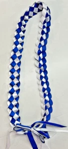 Brand New Double Ribbon Lei Royal Blue & White Graduation Lei Extra Wide - Picture 1 of 10