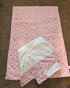 Pottery Barn Kids Pink, White and Gold Crib Skirt and Blanket - Picture 1 of 8