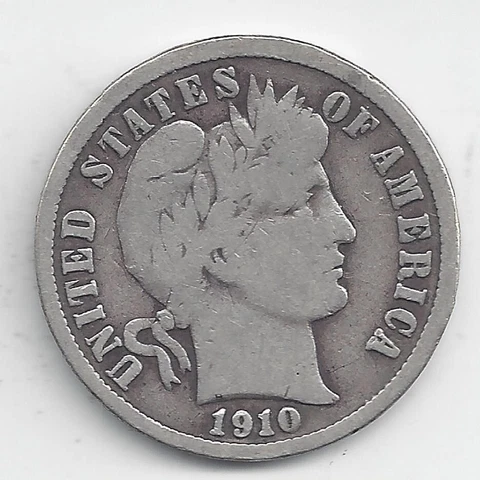 1910-S Better Date Barber Dime VG+ Lot 517 Cover