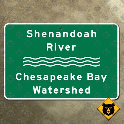 Señal de carretera Virginia Shenandoah River Chesapeake Bay Watershed 21x14 Foto 1 de 2