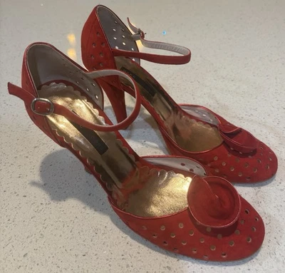 Marc Jacobs Red Suede Women's Vintage Ankle Strap Heels Size 9M - Image 1 of 4
