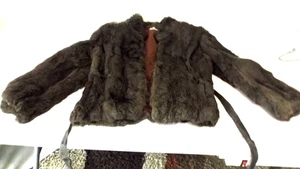Vtg 80s Rabbit Fur Open Front Coat Med Made in Korea Satin Lined France Origin - Picture 1 of 5