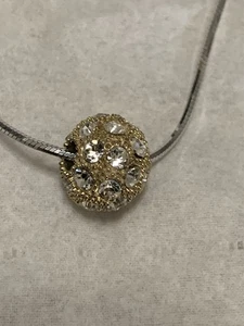 Vintage 14k White Gold Ziconia Round Diamond Ball Pendant Necklace 1.8g - Picture 1 of 8