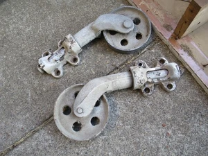 2 Vintage Linberry Industrial Truck Cart Cast Iron End Swivel Wheels w Bracket - Picture 1 of 18