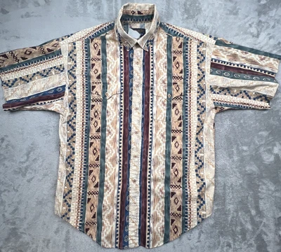 Vtg Panhandle Slim Shirt Mens Sz Large Striped Abstract Print SS Made In USA - Image 1 of 4