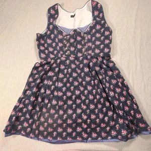 GloryStar XL Navy Floral Dirndl Dress Rose Print Bavarian Oktoberfest Costume - Picture 1 of 12