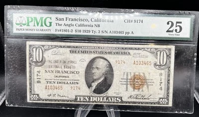 1929 Ten Dollars National Currency $10 Bill - San Francisco  VF25 - 25266 - Image 1 of 3