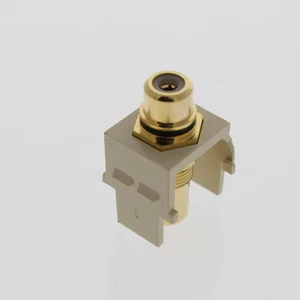 Leviton Ivory Quickport Stereo RCA Jack Gold Plated Black Stripe 40830-BIE - Picture 1 of 5