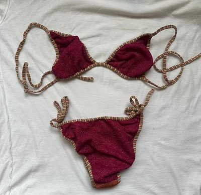 Authentic MISSONI LAME Fuchsia and Bronse Reversible Bikini Set SZ 42 IT $565 - Image 1 of 3