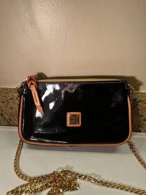DOONEY & BOURKE Black Patent Leather Crossbody Bag Gold Chain 8.5x5x1.5” - Image 1 of 4