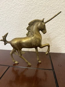 Vintage Mid Century Solid Brass Medieval Style Unicorn Figurine 6" Tall - Picture 1 of 4