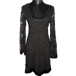 Hale Bob Long-Sleeve Black Crochet Short Dress (NWOT) - S - Picture 1 of 9