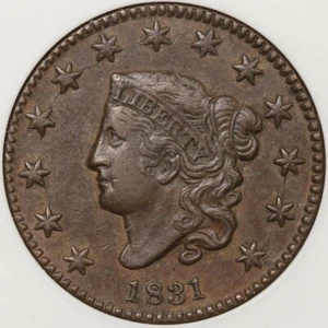 1831 N-12 Coronet Head Large Cent ANACS AU-53 Soapbox Holder - Picture 1 of 3