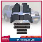 Ausgo 5d Tpe Floor Mats + Black Door Sills Protector For Hilux Auto Dual 2015+