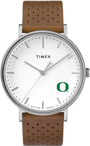 Womens Timex University of Oregon Ducks Watch Bright Whites Leather Cover