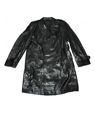 Men Gucci Military Double Breasted Leather Long Black Coat Jacket Size 56 (XXL) - Image 1 of 4