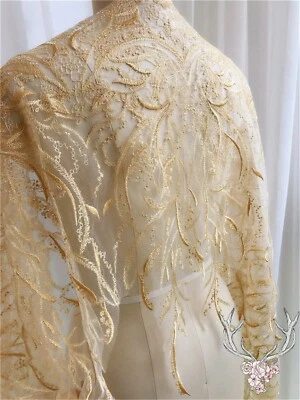 Gold Matching Lace Applique Edging Embroidery Wedding Dress Costume Ribbon Trim - Image 1 of 2