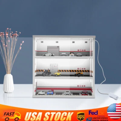 1:64 3-Layer Diecast Car Model Display Cabinet Parking Lot Case w/ LED Light - Image 1 of 4