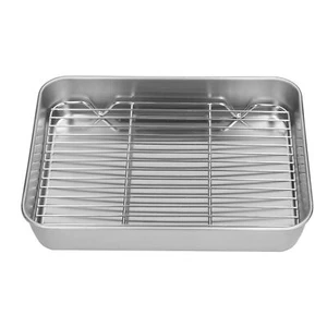 Stainless Steel Roasting Pan Broiler Pan with Rack Set Rectangular Roaster Pe... - Picture 1 of 9